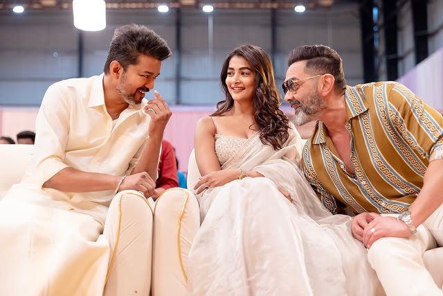 Pooja Hegde with vijay thalapathy and Boby Deol | Credit : Instagram